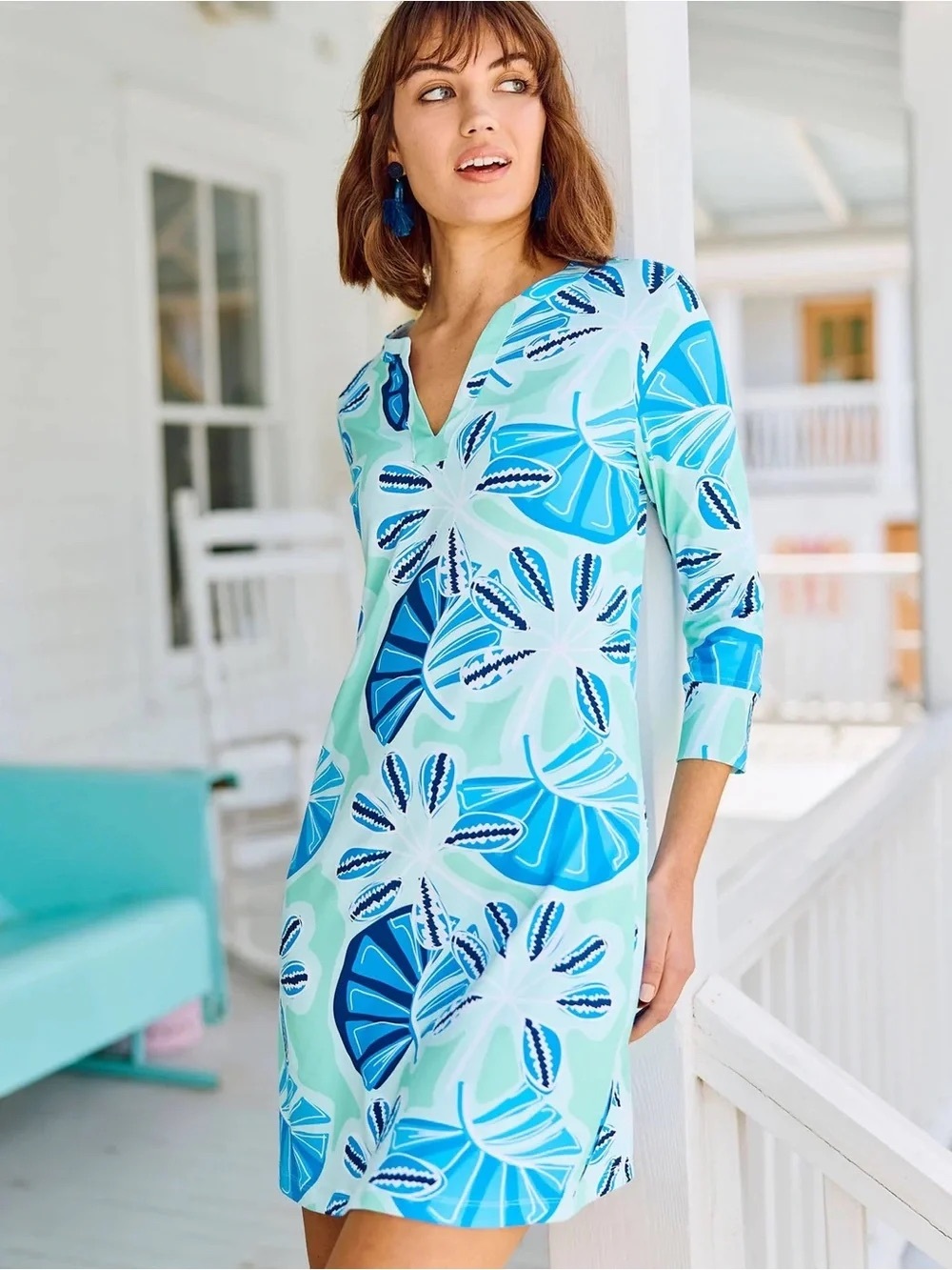 Mary Square Blooms in Tulum-Mint Nantucket Dress UPF 50+